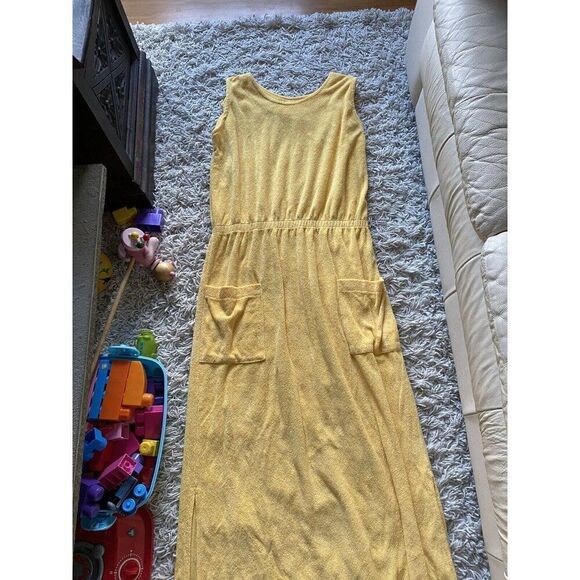 Vintage Gertrude Davenport Dress Long Terrycloth Yellow Large Pocketed Maxi - Picture 2 of 9